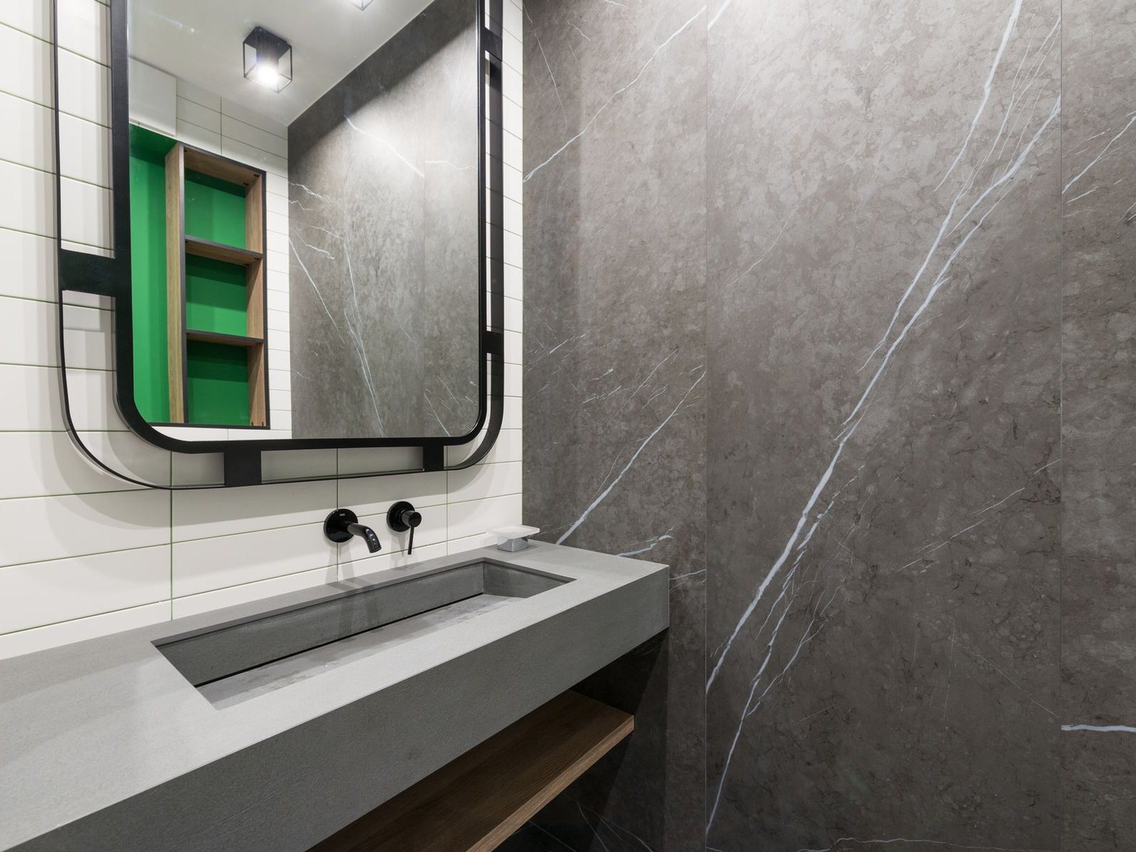 Sensor LED mirror in a bathroom